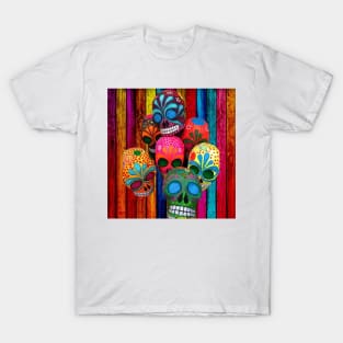 Mexican skulls colored pattern poster, sugar skull , Day of the Dead , dias de los m T-Shirt